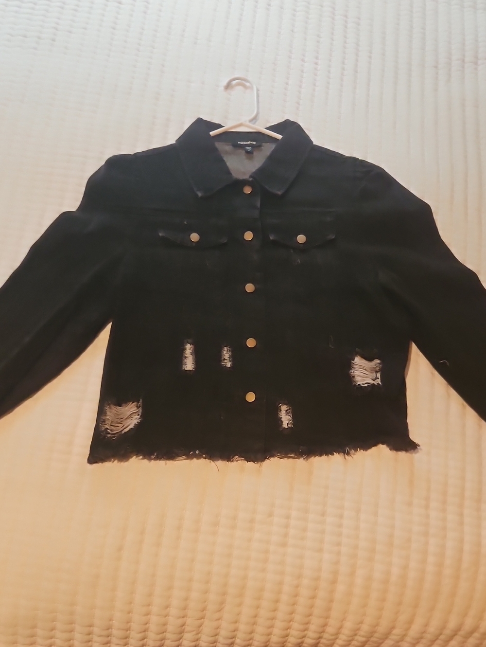 mittoshop Black Distressed Women's Denim Jacket